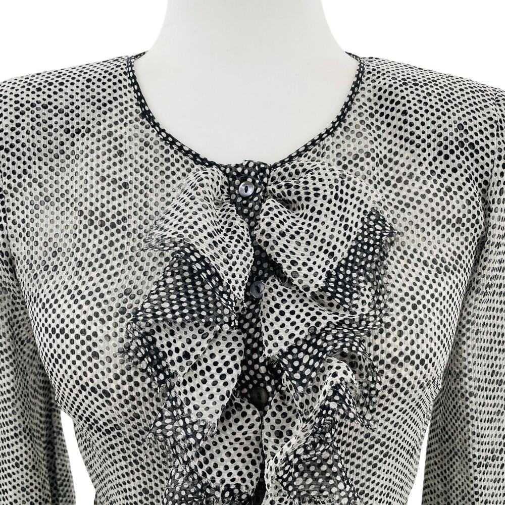 Lida Baday Black & White Silk Polka Dot Sheer Ruffle Blouse Women Sz 2 - Picture 5 of 14